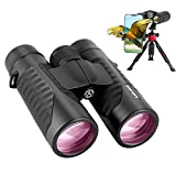 12x42 High Definition Binoculars for Adults with Phone Adapter and Tripod- Super Bright Binoculars with Large View- Lightweight Waterproof Binoculars for Bird Watching Hunting stargazing Hiking Sports