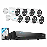REOLINK 4K Security Camera System, 8pcs H.265 4K PoE Security Cameras Wired with Person Vehicle Detection, Two-Way Talk, Spotlights, 4K/8MP 16CH NVR with 3TB HDD for 24-7 Recording, RLK16-812B8-A