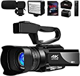 Video Camera 4K Camcorder Vlogging Camera for YouTube IR Night Vision 48MP 30FPS 3.0' Touch Screen 30X Digital Zoom Camera Recorder with Microphone Handhold Stabilizer 2.4G Remote Control