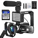 Video Camera Camcorder, 4K Camcorder with Microphone for Photography Camcorder UHD 56MP Vlogging Camera for YouTube 16X Zoom 3.0' Touch Screen IR Night Vision Wi-Fi with Beauty Fill