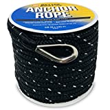 Premium Anchor Rope Double Braided Boat Anchor Line 100 ft Black Marine Grade 3/8 Rope