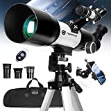 Telescope for Kids & Adults Astronomy - 70 mm Aperture 400 mm AZ Powerful Astronomical Telescope for Beginners for Stargazing Refractor Travel Telescope with Smartphone Adapter Wireless Remote