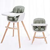 little dove 3-in-1 Convertible Wooden High Chair with Removable Tray and Adjustable Legs and Cushion - Sage Green