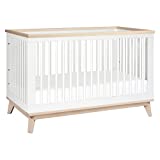 Babyletto Scoot 3-in-1 Convertible Crib with Toddler Bed Conversion Kit in White and Washed Natural, Greenguard Gold Certified