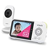 VTech VM819 Video Baby Monitor with 19Hour Battery Life 1000ft Long Range Auto Night Vision 2.8” Screen 2Way Audio Talk Temperature Sensor Power Saving Mode and Lullabies, White