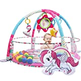 BATTOP Baby Play Mat Activity Gym,4-in-1 Play Gym with Ball Pit,Sensory Toys,Mirror,Head Rest,Cognitive Development Baby Activity Play Mat,Non Slip Tummy Time Mat for Newborns,Babies,Toddlers（Pink）