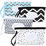 FEBSNOW 4 Pack Baby Wipe Dispenser,Portable Refillable Wipe Holder,Baby Wipes Container,Wipe Dispenser, Reusable Travel Wet Wipe Pouch(Geometric)