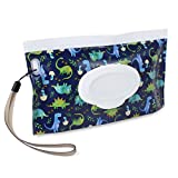 Itzy Ritzy Reusable Wipe Pouch – Take & Travel Pouch Holds Up to 30 Wet Wipes; Includes Silicone Wristlet Strap; Raining Dinosaurs