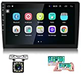 Hikity Double Din Android Car Stereo 10.1 Inch Touch Screen Car Radio GPS Navigation Bluetooth FM Radio Support WiFi Mirror Link for Android/iOS Phone + Dual USB Input & 12 LEDs Backup Camera