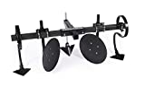 Heavy Hitch Multi-Purpose Disc Cultivator Garden Bedder Attachment with S-Tines and Row Maker Insert Powdercoated in Black | USA Made for Small Tractor Applications