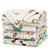 Baby Swaddle Blanket Upsimples Unisex Swaddle Wrap Soft Silky Bamboo Muslin Swaddle Blankets Neutral Receiving Blanket for Boys and Girls, 47 x 47 inches, Set of 4 - Fox/Elephant/Giraffe/Dinosaur