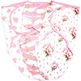Baby Swaddle Blanket Boy Girl, 3 Pack Small-Medium Size Newborn Swaddles for 0-3 Month, Infant Adjustable Swaddling Sleep Sack, Pink Floral