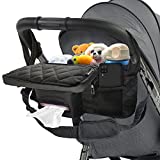 ComfyDegree Universal Baby Anti-Slip Stroller Organizer Bag with Insulated Bottle/Cup Holders and detachable clutch bag for Parent - Diaper Storage, Secure Straps, Pockets for Phone, Keys, Toys & Books (Black)