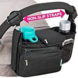 Non-Slip Stroller Organizer With Cup Holders, Exclusive Straps Grip Handlebar. Universal Fit For Uppababy Vista Cruz Nuna Baby Jogger Bob Britax Bugaboo Graco Stroller Accessories Caddy Parent Console