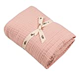 Muslin Blankets, Baby Toddler Quilt, 4 Layers, 100% Cotton Stroller Blanket, Hypoallergenic, Super-Soft, Breathable and Lightweight Swaddle, Nursery & Crib Blanket, Large (47 X 35 inch) (Pink)