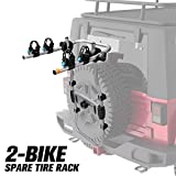 FIERYRED 2-Bike Spare Tire Rack, 75 lb. Capacity Spare Tire Bicycle Carrier, Adjustable Bolt-On Spare Tire Rack