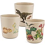 Bamboo Cups for Kids - Set of 3 Fun Dinosaur Cups - 8 oz Bamboo Cups - Kids Cups for Drinking and Snack, Bathroom Cups, Toddler Smoothie Cup - Eco Friendly Shatter Resistant BPA Free Open Child Cup