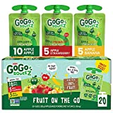 GoGo squeeZ Fruit on the Go Variety Pack, Apple Apple, Apple Banana, & Apple Strawberry, 3.2 oz. (20 Pouches) - Tasty Kids Applesauce Snacks - Gluten Free Snacks for Kids - Nut & Dairy Free - Vegan Snacks