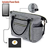 SMART Baby Diaper Bag with Portable Phone Charger, Changing Pad, Wet Dry Bag ~ Unisex, Best for Travel ~ Comes with Stackable Snack Container and Power Pack