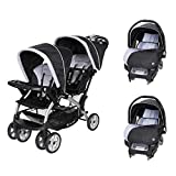 Baby Trend Sit N Stand Easy Fold Toddler Baby Double Stroller and 2 Infant Comfortable Carry Car Seats Travel System Combo, Stormy
