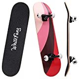 WhiteFang Skateboards 31 Inch Complete Skateboard Double Kick Skate Board 7 Layer Canadian Maple Deck Skateboard for Kids and Beginners (Fun Passion)