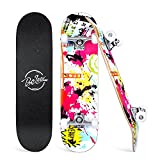 Beleev Skateboards for Beginners, 31 Inch Complete Skateboard for Kids Teens Adults, 7 Layer Canadian Maple Double Kick Deck Concave Cruiser Trick Skateboard (Pink)