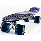 Skateboard Youth 22 inch Mini Cruiser Retro Starry Adults Skateboards for Kids Boys Girls Beginners Child Toddler Teenagers Dog Age 5 (Purple Galaxy)