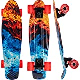 KMX 22' Fire Mini Cruiser Skateboard for Boys Girls and Youth, Complete Beginner Skateboard for Kids Ages 6-12 Teen Flame Penny Board (Fire Flame)