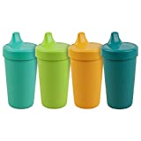 RE-PLAY 4pk - 10 oz. No Spill Sippy Cups for Baby, Toddler, and Child Feeding in Aqua, Lime Green, Sunny Yellow and Teal | BPA Free | Made in USA from Eco Friendly Recycled Milk Jugs | Aqua Asst.+
