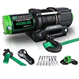 STEGODON New 4500 lb. Load Capacity Electric Winch,12V Black Synthetic Rope Winch with Wireless Handheld Remotes and Wired Handle,Waterproof IP67 Electric Winch with Hawse Fairlead(All-Black)