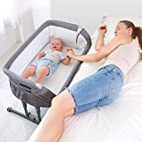 Angelbliss 3 in 1 Baby Bassinet Bedside Sleeper, Rocking Cradle for Baby, Easy Folding Portable Crib with 10 Adjustable Height, Mattress Included