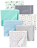 Simple Joys by Carter's Unisex Kids' Flannel Receiving Blankets, Pack of 7, Mint Green/Blue/White, One Size