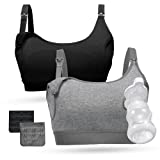 Pumping Bra, Momcozy Hands Free Pumping Bras for Women 2 Pack Supportive Comfortable All Day Wear Pumping and Nursing Bra in One Holding Breast Pump for Spectra S2, Bellababy, Medela, etc