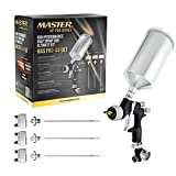 Master Pro 44 Series High Performance HVLP Spray Gun Ultimate Kit with 4 Fluid Tip Sets 1.3, 1.4, 1.5 and 1.8mm and Air Pressure Regulator Gauge - Automotive Basecoats, Clearcoats, Primers Woodworking