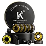 Premium Skateboard Bearings, 608rs Longboard Bearing Black Ceramic Balls - Titanium Coated - Precision Fast Spin ABEC-11 Bearings with Washers and Spacers (Pack of 8) (1, 608)