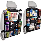 Reserwa Car Backseat Organizer x2 Kick Mats BackSeat Storage Bag with Clear Screen Tablet Holder, 9 Storage Pockets Seat Back Protectors with USB Headphone Slits for Toys Drinks Books Pens