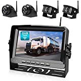 Fookoo HD 1080P 9' Wireless Backup Camera System, 9-inch Dual/Quad Split Screen Monitor w/ Recording IP69 Waterproof Side View Rear View Cameras Parking Lines Suits for RV/Trailer/Truck/Camper(DW9T4)