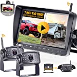 Wireless Backup Camera for RV Trailer HD 1080P Bluetooth Dual Rear View Cameras System with 7 Inch DVR Monitor Support Add Up 4 Wireless License Plate Camera/Trailers Camera - AMTIFO A9