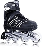 Adjustable Inline Skates for Kids and Adults with Light up Wheels Beginner Skates Safe and Durable Inline Roller Skates for Girls and Boys, Mens and Womens Black Size 10