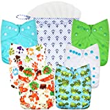 wegreeco Washable Reusable Baby Cloth Pocket Diapers 6 Pack + 6 Bamboo Inserts (with 1 Wet Bag,Neutral Prints)