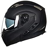 ILM Bluetooth Integrated Modular Flip up Full Face Motorcycle Helmet Sun Shield 6 Riders Group Intercom Mp3 (L, Matte Black)