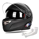 Freedconn Motorcycle Dual Facemask Integrated Bluetooth Module Flip-Up Full Face Helmet - Dot Bluetooth Intercom Fm Radio Mp3 Ice Sleeve Glove.