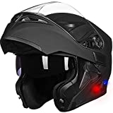 LM Bluetooth Motorcycle Helmet Modular Flip up Full Face Dual Visor Mp3 Intercom FM Radio DOT Approved Model-902BT (Matte Black, Large)