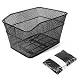 ANZOME Rear Bike Basket – Metal Wire Bicycle Cargo Rack Mount for Back Under Seat with Heavy Duty Reflective Black Waterproof Rainproof Cover
