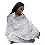 Boppy Nursing Cover for Breastfeeding | Gray Watercolor Stripes | Apron Style with Compact Integrated Storage Pocket | Neckline to See Baby While Feeding for Nursing Mother