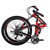Dual Suspension Folding Bike G6 26 Inche Muti Spoke Wheel 21 Speed Folding Mountain Bicycle for Unisex Adult Red