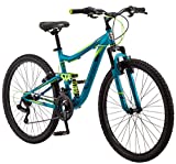 Mongoose Status 2.2 Womens Mountain Bike, 26-Inch Wheels, 21-Speed Shifters, Aluminum Frame, Dual Suspension, Teal
