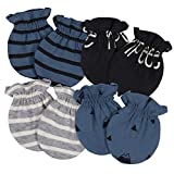 Grow by Gerber baby boys 4-pack Mittens Glove Liners, Black/White/Grey/Blue, New Born US