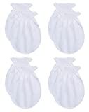 RATIVE No Scratch Mittens 100% Cotton For Newborn Baby Boys Girls (4-pairs) (White)