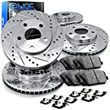 R1 Concepts eLINE Series Front Rear Drilled and Slotted Brake Rotors with Ceramic Brake Pads and Hardware Kit Compatible For 2012-2020 Ford F-150, F150 2WD, F150 4x4